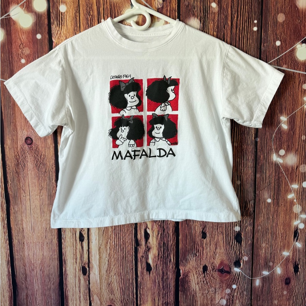 Mafalda Since 1964 Comic Character Graphic Boxy White T-Shirt Size Small